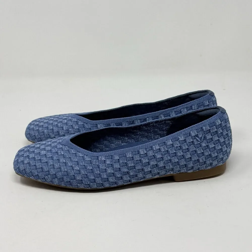 Vivaia Margot Walker Flats Shoes Womens 8.5 EU 39.5 Blue Woven V-Cut Square Toe
